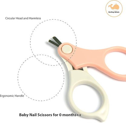 4-in-1 Premium Baby Grooming Kit by The Smiling Whale, Baby Manicure Pedicure Set for Newborn Infant & Toddler, Nail Trimmer, Nail Clipper, tweezer, Scissors (4 pcs) (Pink)