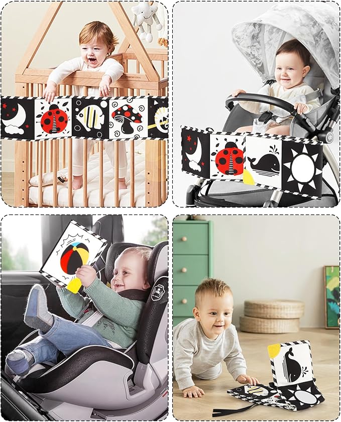 Newborn Toys, High Contrast Baby Books with Teether 0-6-12 Months