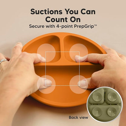 KeaBabies Suction Plates with Lids for Baby - 3-Pack 100% Silicone Suction Plates for Baby, Kids,Toddler Plates,Divided Baby Plates with Suction,Lids, BPA-Free, Microwave, Dishwasher Safe (Harvest)