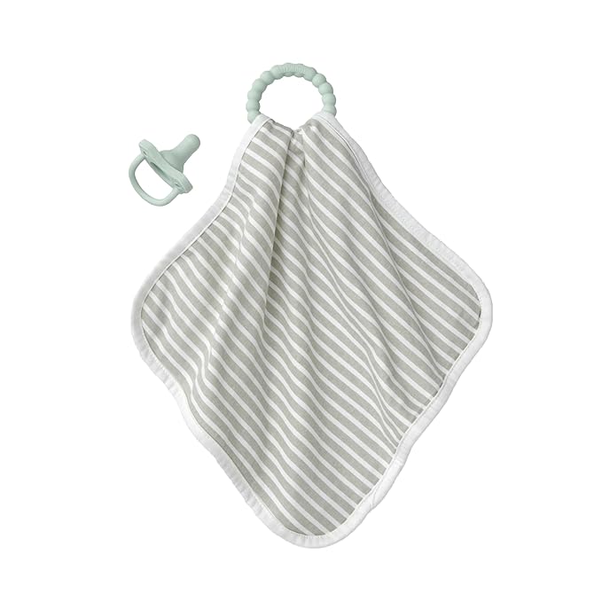 Dr. Brown's Lovey Blanket with Beaded Teether Ring and HappyPaci 100% Silicone One-Piece Pacifier, Soothing Security Blanket Set for Baby 0m+