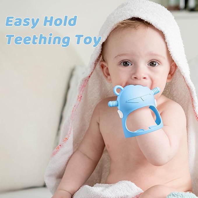 NCVI Baby Silicone Teether Hand Grip for 0-6 Months, Never Drop Baby Sucking Teething Relief Hand Held