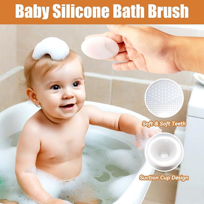 Wooden Soft Goat Bristles Brush with Baby Silicone Hair Scrubber Cradle Cap Brush for Newborn, Toddler, Infant, Baby Hair Care Kit (White)