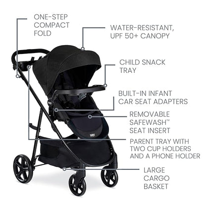 Britax Willow Brook S+ Travel System, Infant Car Seat and Stroller Combo with Alpine Base, ClickTight Technology, SafeWash Insert and Cover, Raven Black
