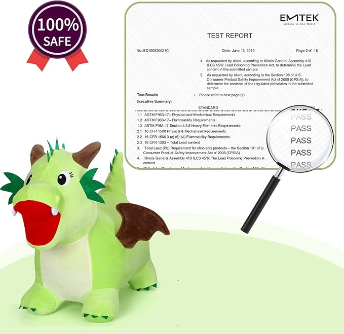 INPANY Bouncy Dinosaur Hopper Toy for Toddlers, Kids Inflatable Dragon Plush Bouncing Horse Hopper 2 3 4 Year