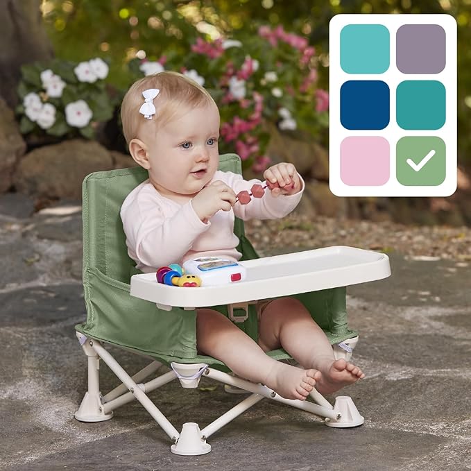 hiccapop OmniBoost Travel Booster Seat with Tray for Baby | Folding Portable Baby Booster Seat for Dining Table, Camping, Beach, Grandma’s | Tip-Free Design Straps to Kitchen Chairs - Booster Chair