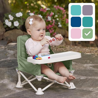 hiccapop OmniBoost Travel Booster Seat with Tray for Baby | Folding Portable Baby Booster Seat for Dining Table, Camping, Beach, Grandma’s | Tip-Free Design Straps to Kitchen Chairs - Booster Chair
