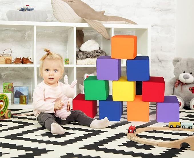 Foam Blocks for Toddlers 1-3, 12 PCS 5.5 inch Foam Soft Cubes for Kids