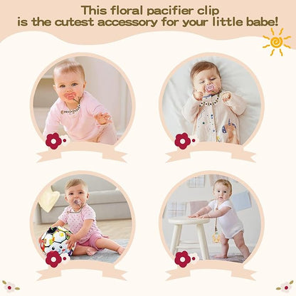 Pacifier Clip for Boys Girls Floral Daisy Macrame Paci Clip
