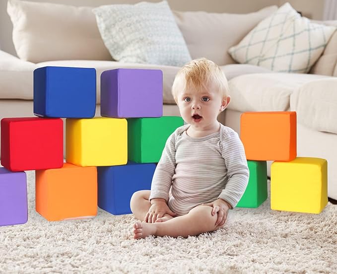 Foam Blocks for Toddlers 1-3, 12 PCS 5.5 inch Foam Soft Cubes for Kids