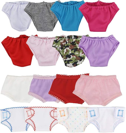 16 Pcs Baby Doll Diapers Underwear Set Fits 14 Inch 18 Inch 16 Different