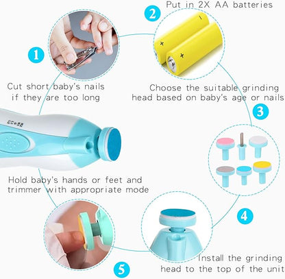 Baby Nail Trimmer Electric, Safe Baby Nail File with Light and 6 Grinding Pads for Newborn Toddler Toes and Fingernails,Baby Nail Trimmer Infant Nail File Electric (Blue)
