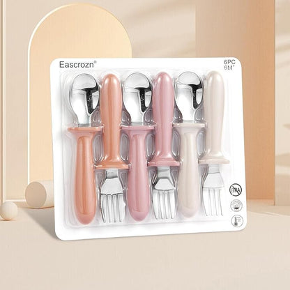Toddler Spoons and Forks Set, 6 Pack Kids Silverware with Silicone Handle, BPA Free, 18/8 Stainless Steel Children Safe Toddler Utensils, Dishwasher Safe