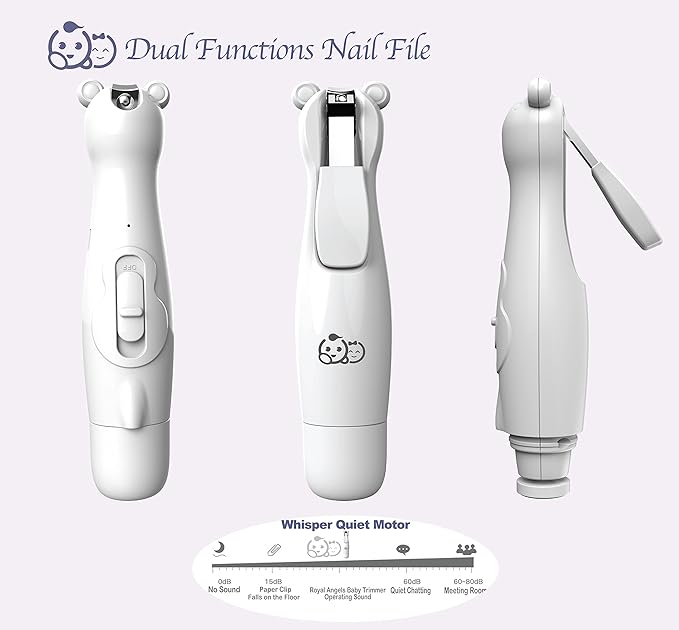 Royal Angels Rechargeable Baby Nail Clippers 20 in 1, Safe Electric Nail Trimmer