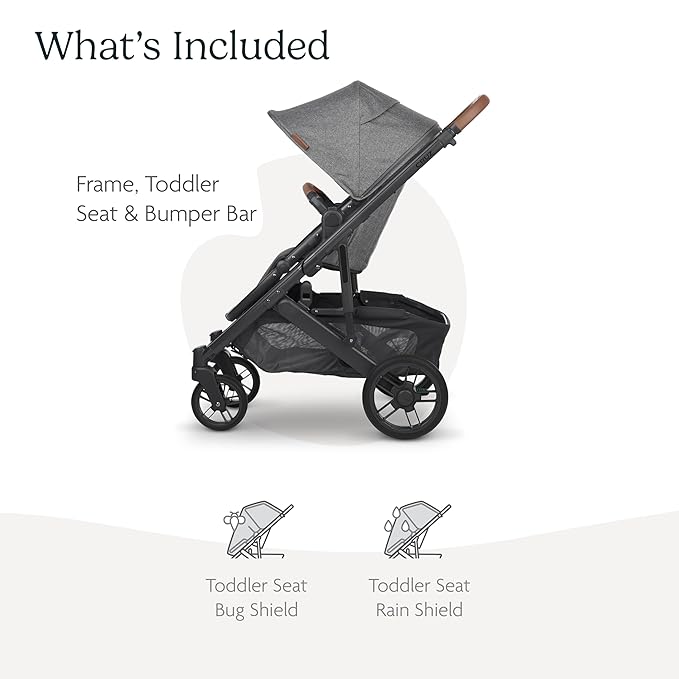 UPPAbaby Cruz V2 Stroller/Full-Featured Stroller with Travel System Capabilities/Toddler Seat, Bumper Bar, Bug Shield, Rain Shield Included/Greyson (Charcoal Mélange/Carbon Frame/Saddle Leather)