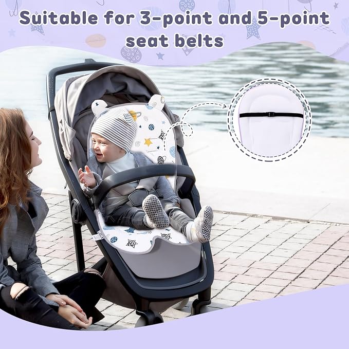 Baby Carriage Cushion, Universal Breathable Car Seat Insert Cushion, 3D Air Mesh Baby Seat Pad Liner for CarSeat, Buggy, High Chair (Planet)