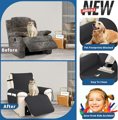 XINEAGE 100% Waterproof Recliner Cover, Non Slip Recliner Chair Cover with Elastic Band, Washable Recliner Slipcover with Storage Pockets for Kids, Pets (Black, 23")