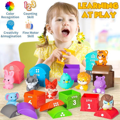 Oriate Animal Toddler Learning Toys, Sensory Learning Toys Safari Animal for Counting Sorting 20Pcs 12M+
