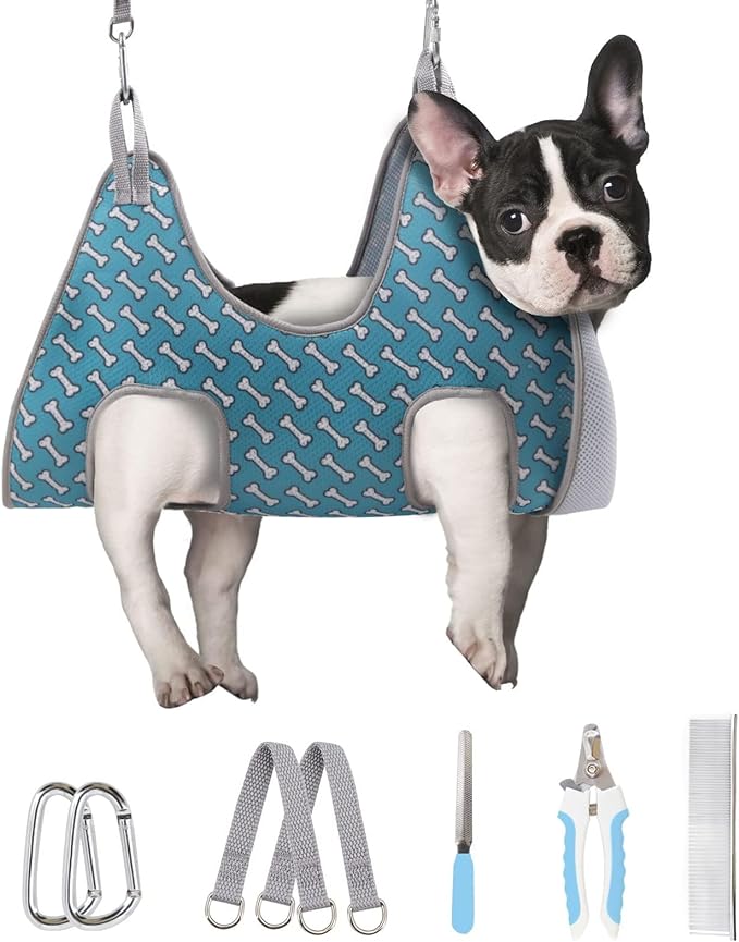 Supet Dog Grooming Hammock for Small Dogs Cat, Relaxation Pet Grooming Hammock Restraint for Nail Trimming (Coral Blue, S（ Legs Spacing：7-10.2" / Max W：15-35LBS）)