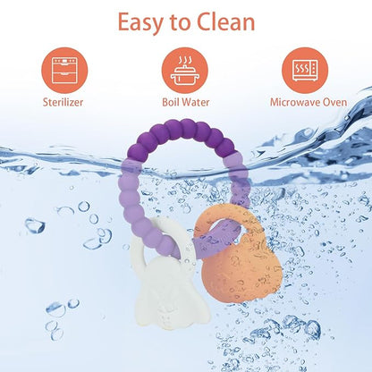Silicone Teething Ring Toy, Halloween Baby Teether Toys with Rattles Pumpkin and Ghost 3-6-12 Months