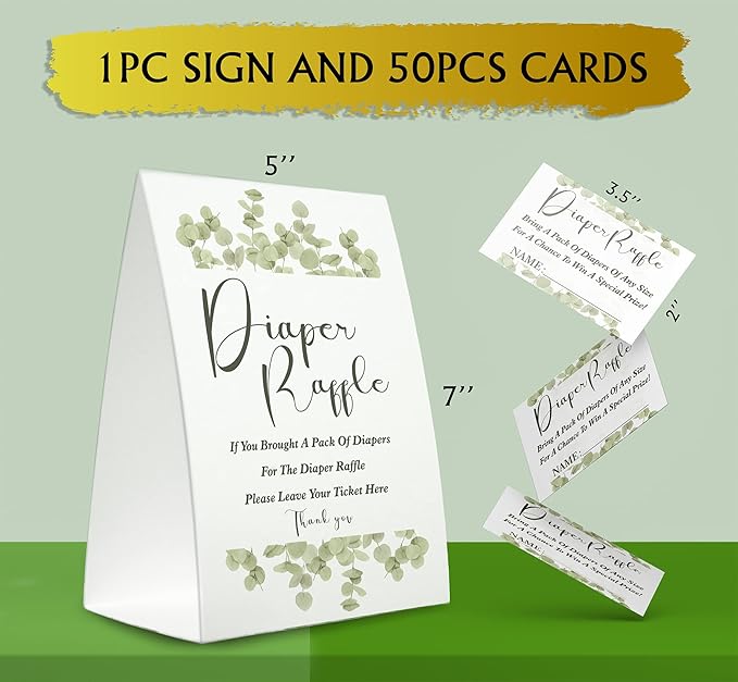 Diaper Raffle Sign,Diaper Raffle Baby Shower Game Kit (1 Standing Sign + 50 Guessing Cards) Diapers-XN04