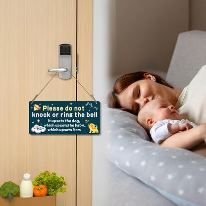 Fun-plus Baby Sleeping Sign for Front Door, Do Not Knock or Ring the Bell - 10?│x5??PVC Plastic Hanging Sign