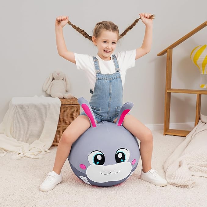 Hopper Ball - Inflatable Bunny Jumping Ball- Rabbit Plush Hippity Hop Toys for Kids, 18 Inch Bouncy Ball with Handle for Boys Girls Aged 3-8