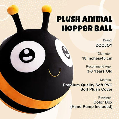 Hopper Ball - Inflatable Bee Jumping Ball- Plush Hippity Hop Toys for Kids, 18 Inch Bouncy Ball with Handle for Boys Girls Aged 3-8