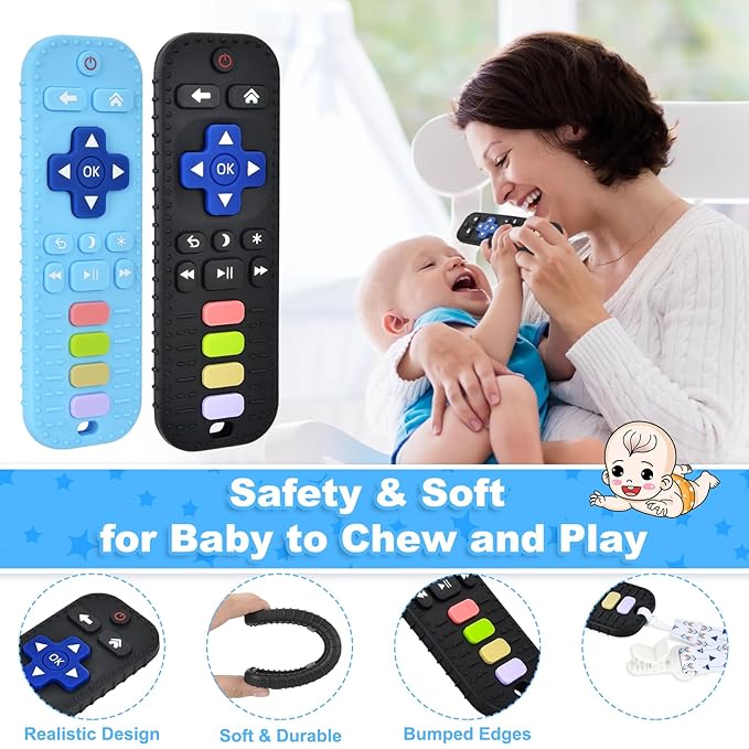 2-Pack Baby Silicone Teething Toys, Simulation TV Remote Control Shape Teether Toys for Toddlers 3-18 Months