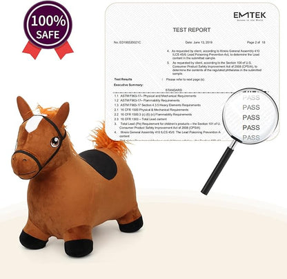 INPANY Bouncy Horse Toys for 1 2 Year Old Boy Birthday Gifts, Toddlers/Kids Brown Plush Hopping Toy 3 4