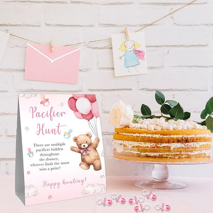 Winnie Pacifier Hunt Sign, Mini Pacifiers Baby Shower Game Set 50Pcs Pooh 5 * 7IN