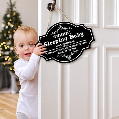 Pigort Funny Baby Sleeping Hanging Sign Plaque, Do Not Knock Or Ring The Bell 12x8.2inch