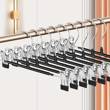 20 Pack 14Inch Heavy Duty Pants Skirt Hangers with Clips,Metal Trousers Hanger for Jeans Black Non Slip Women Shorts Hangers Saving Space Clothing Hanger for Adult,Men,Children,Kid,Baby