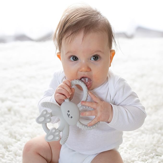 Dr. Brown's Flexees Gray Bunny, Soft 100% Silicone Baby Teether 3m+