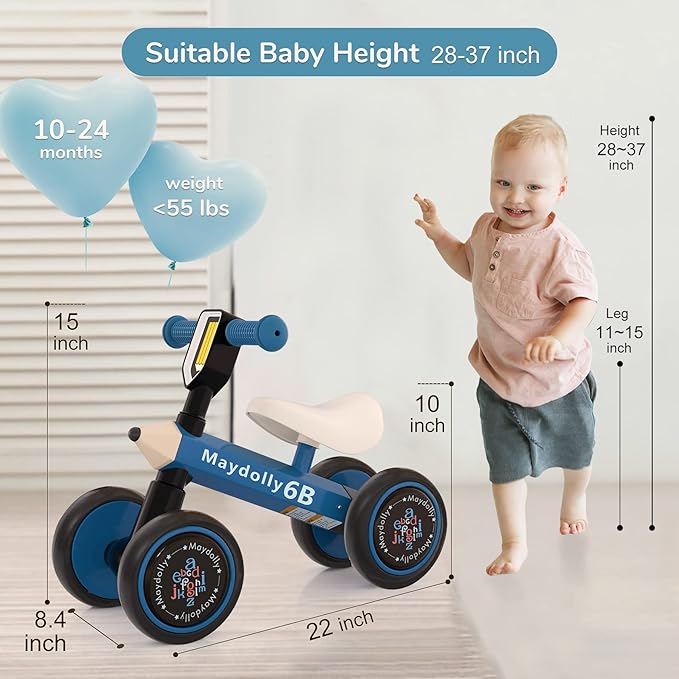 Maydolly Baby Balance Bike Bicycle Toys for 1 Year Old 10-24 Months 4 Wheels