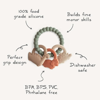 mushie Silicone Dino Teething Ring Toy