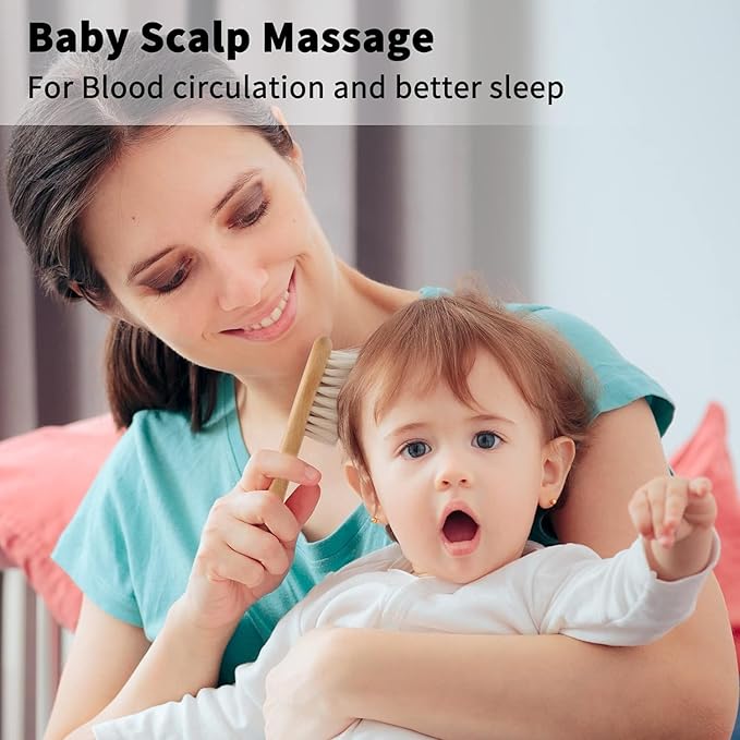 Goat Baby Hair Brush Set, Wooden Comb Massage Scalp Comb