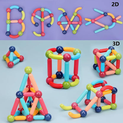 COUOMOXA 74 PCS Magnetic Blocks Sticks Construction Building, Learning Education Stem Preschool Toddler Kids Toys for 3+ Year Old