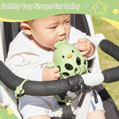 Baby Teething Toy with A Toy Strap for Babies 0-6 6-12 Months, Food-Grade Silicone Teething Mitten