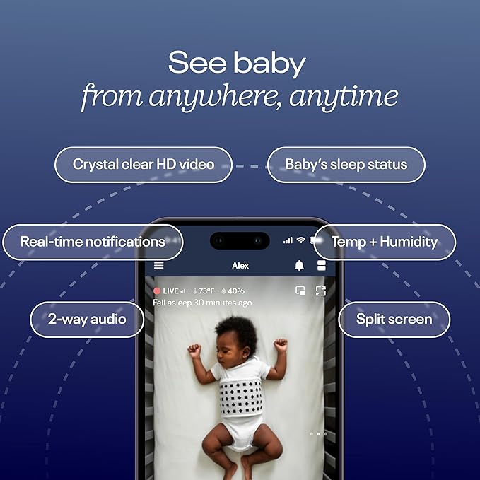 Nanit Pro Smart Baby Monitor & Wall Mount – 1080p Secure Wi-Fi Video Camera, Sensor-Free Sleep & Breathing Motion Tracker, 2-Way Audio, Sound & Motion Alerts, Night Vision, and Breathing Band - White