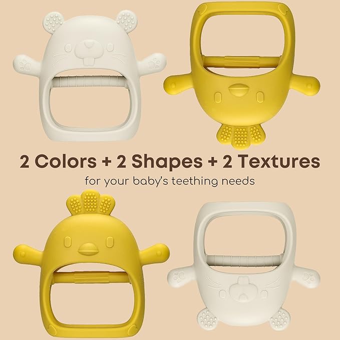 2 Packs Baby Teething Toys Silicone Teething Mittens for Infants 3 Months+, Never Drop & Easy to Hold Teethers