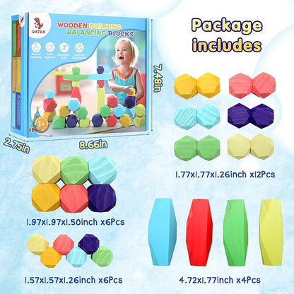 oathx Montessori Toys Wooden Blocks for Toddlers 1-3, 28Pcs Extra Large Stacking Stones Building Blocks 1+ Year