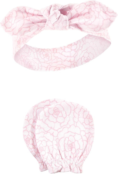 Hudson Baby Baby Girls' Cotton Headband and Scratch Mitten Set