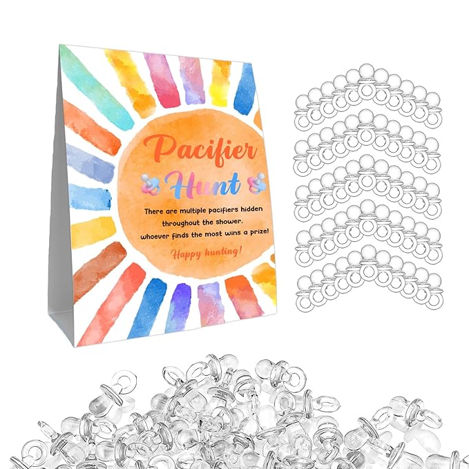 Pacifier Hunt Sign, Mini Pacifiers Baby Shower Game Set 50Pcs White 5 * 7IN