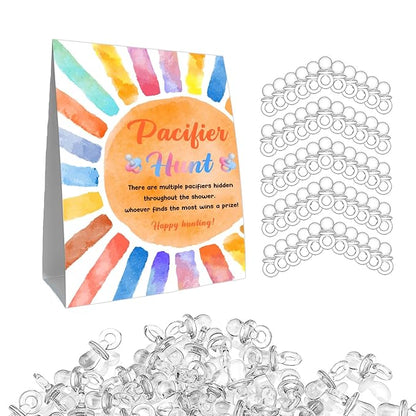 Pacifier Hunt Sign, Mini Pacifiers Baby Shower Game Set 50Pcs White 5 * 7IN