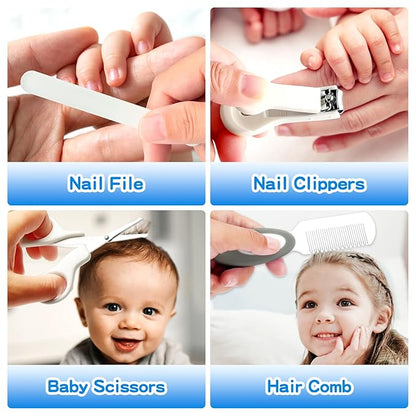 Baby Healthcare and Grooming Kit, 21 in 1 Portable Baby Essentials Kit with Gas Relief Hair Brush Comb Nasal Aspirator for Newborn Boys Girls (Grey White)