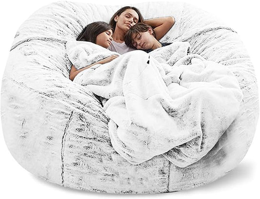 cjc Giant Fur Bean Bag Chair Cover for Kids Adults, (No Filler) Living Room Furniture Big Round Soft Fluffy Faux Fur Beanbag Lazy Sofa Bed Cover,Snow White,7FT 180 * 90cm(Snow White)