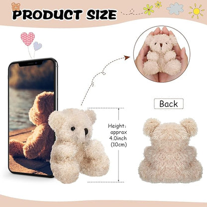 Sotiff 12 Pcs Mini Bear Plush Stuffed 4 Inch Small Fuzzy Bear Bulk Animal Toy Bear Doll Keychains Decor Wedding Party Favors for Baby Shower Birthday Party Supplies(Brown, Apricot