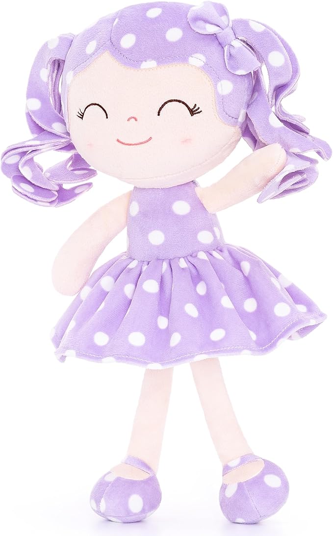 Gloveleya Soft Dolls Plush Figure Polka Dot Purple Dress Baby 12inches