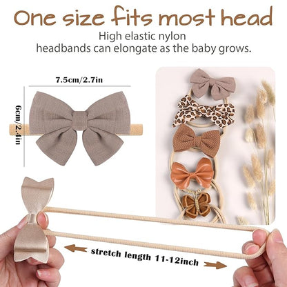 Baby Bows 10PCS Stretchy Nylon Headbands for Baby Girls, Handmade