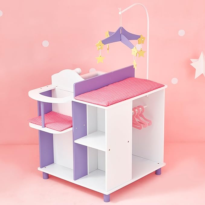 Olivia's Little World Little Princess Baby Doll Two-Sided Wooden Baby Doll Changing Station with Storage Shelves, Closet